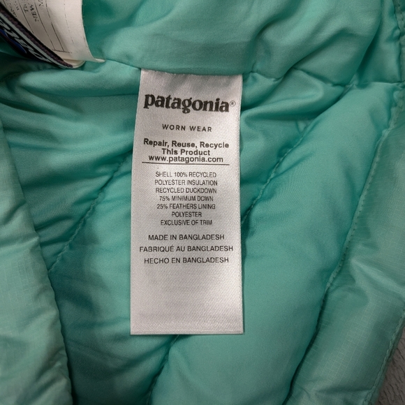 Patagonia Jacket Girls XL 14 Green Vjosa Quilted Puffer Down Sweater Full Zip  - Picture 7 of 9